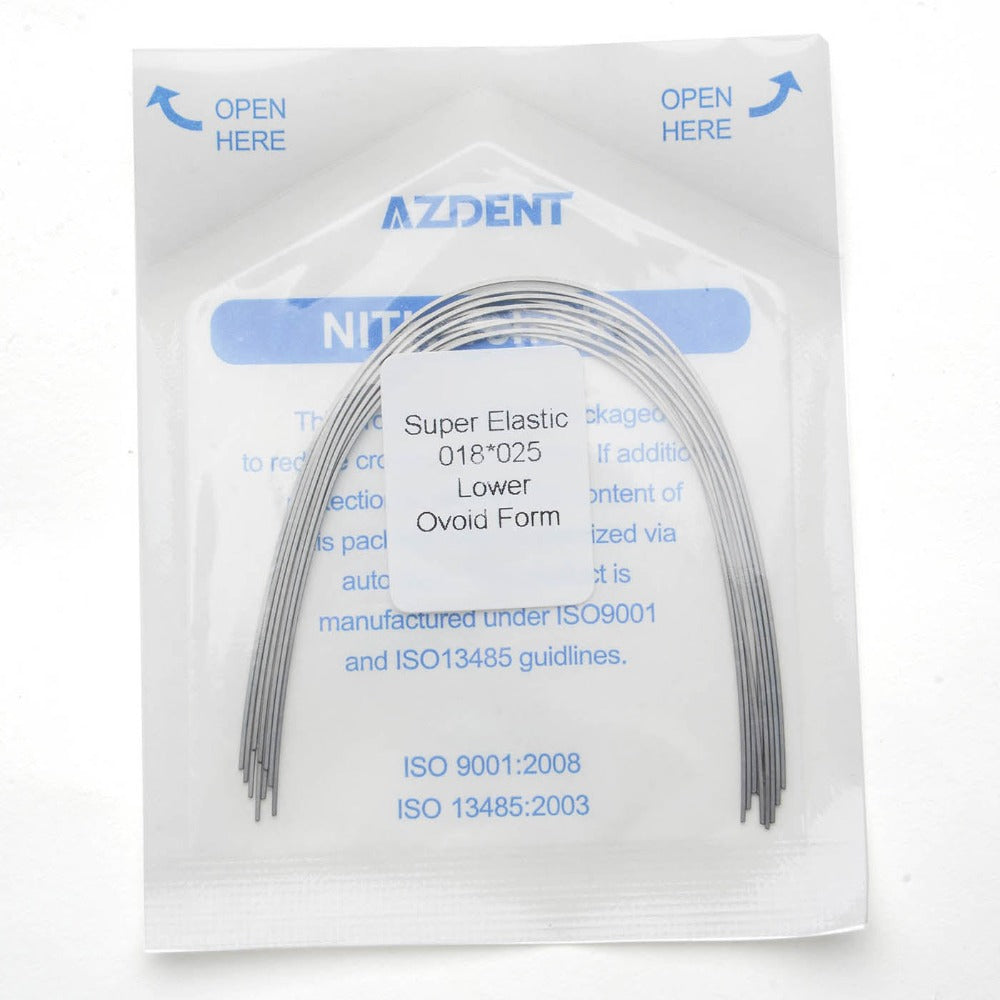 AZDENT Dental Orthodontic Archwires Niti Super Elastic Ovoid Rectangular 0.018 x 0.025 Lower 10pcs/Pack - azdentall.com
