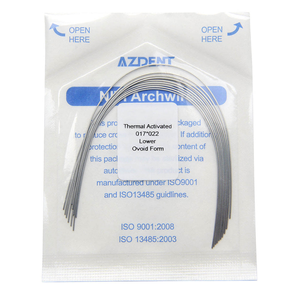 AZDENT Thermal Active NiTi Archwire Ovoid Form Rectangular 0.017 x 0.022 Lower 10pcs/Pack - azdentall.com