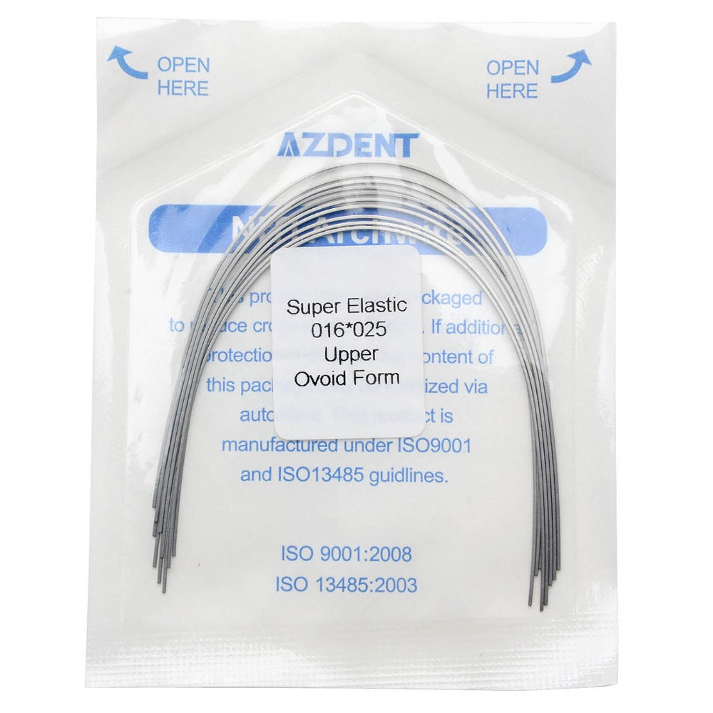 AZDENT Dental Orthodontic Archwire Niti Super Elastic Ovoid Form Rectangular 0.016 x 0.025 Upper 10pcs/Pack - azdentall.com