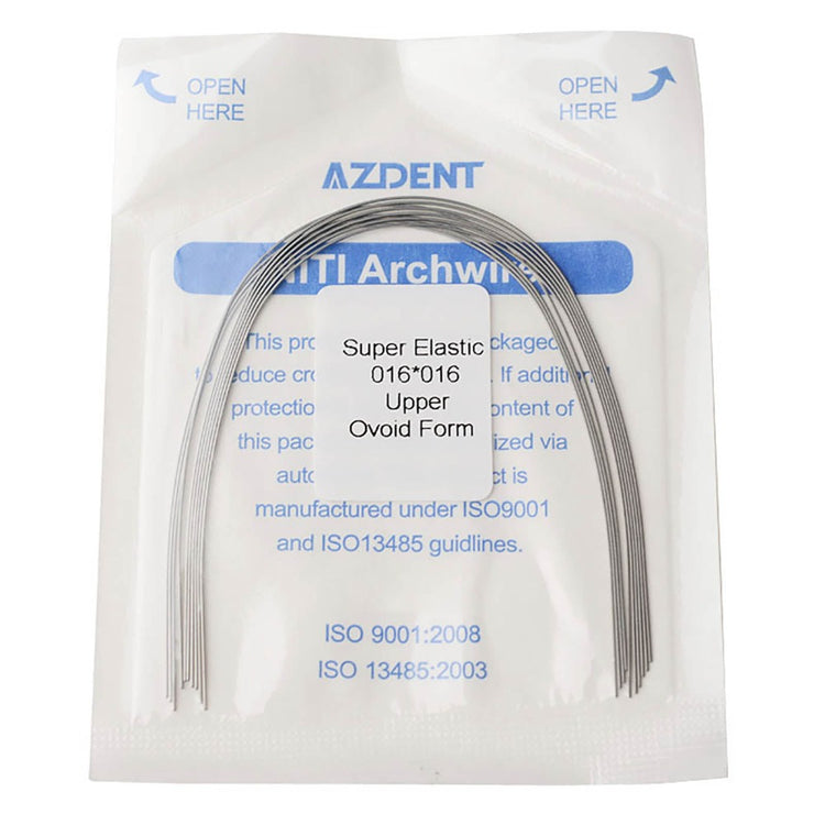 AZDENT Dental Orthodontic Archwire Niti Super Elastic Ovoid Form Rectangular 0.016 x 0.016 Upper 10pcs/Pack - azdentall.com