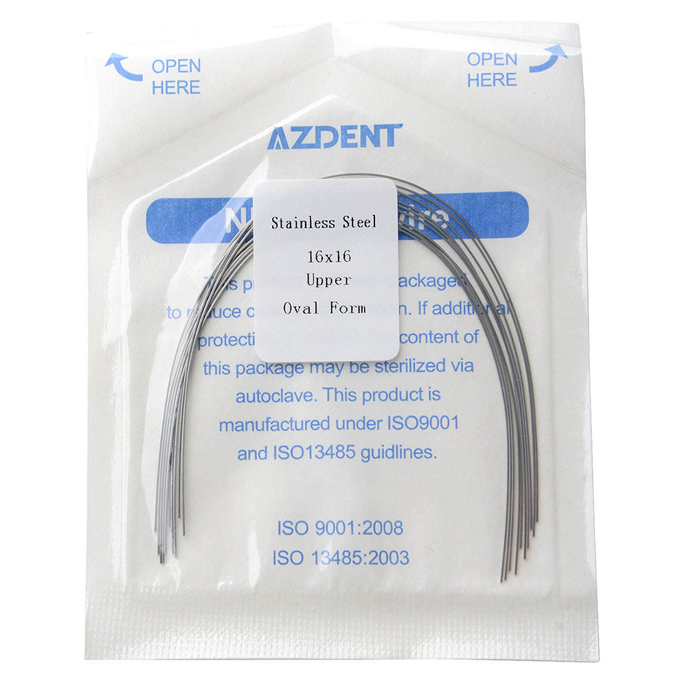 AZDENT Archwire Stainless Steel Rectangular Oval 0.016 x 0.016 Upper 10pcs/Pack - azdentall.com