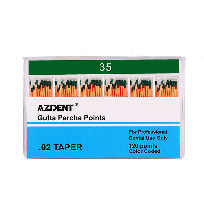 AZDENT Gutta Percha Points #35 Taper Size 0.02 Color Coded 120/Box - azdentall.com