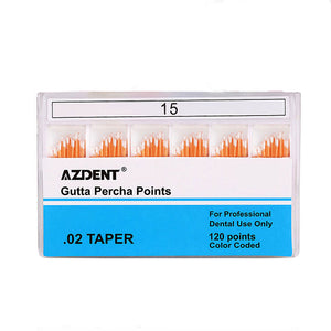 AZDENT Gutta Percha Points #15 Taper Size 0.02 Color Coded 120/Box - azdentall.com