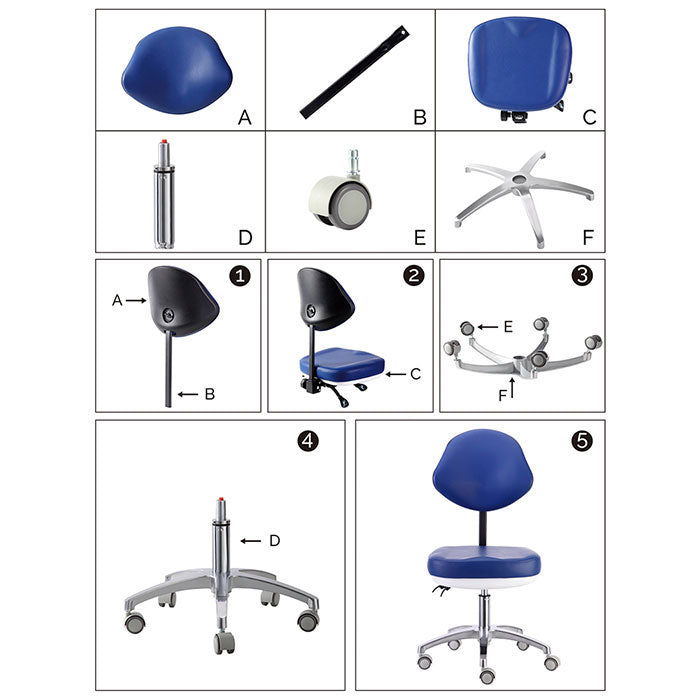 Dental Doctor Stool Adjustable Height Hydraulic Stool With Wheels Soft Seat Cushion Blue - azdentall.com