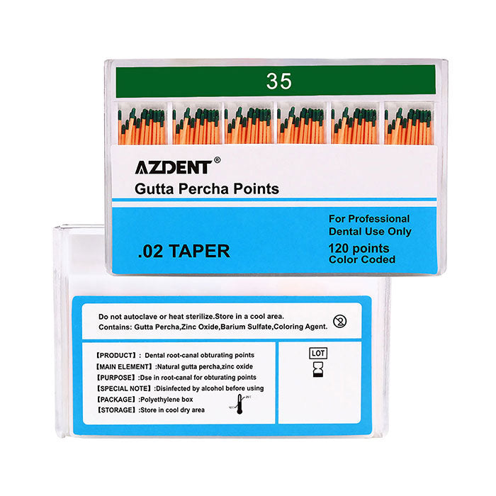 AZDENT Gutta Percha Points #35 Taper Size 0.02 Color Coded 120/Box - azdentall.com