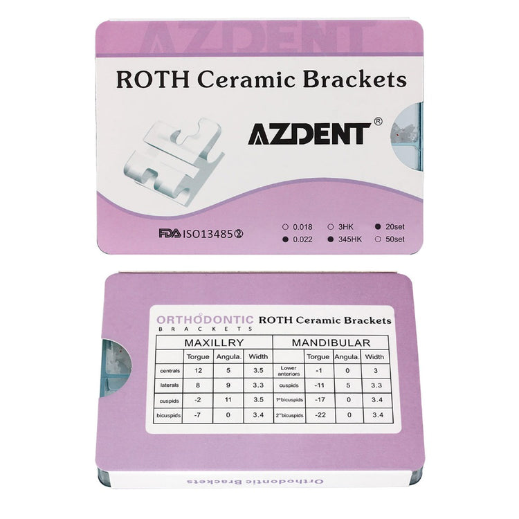 AZDENT Dental Orthodontic Ceramic Brackets Roth/MBT .022 345Hooks 400pcs/Box - azdentall.com