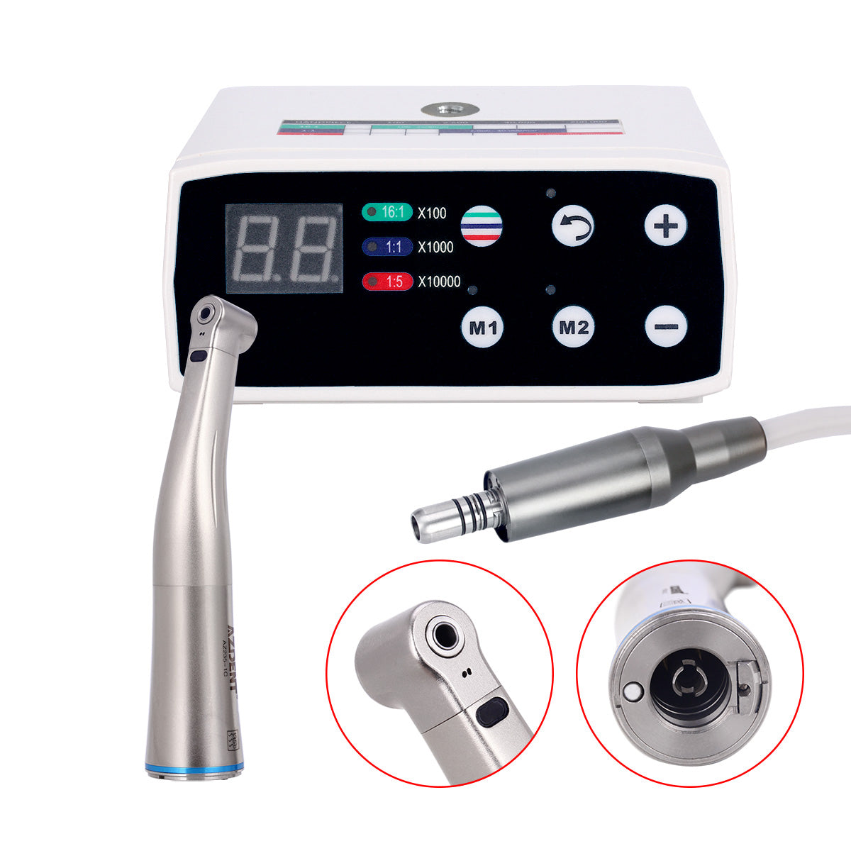 LED Brushless E Type Electric Internal Micro Motor & 1:1 LED Fiber Optic Push Contra Angle Handpiece - azdentall.com