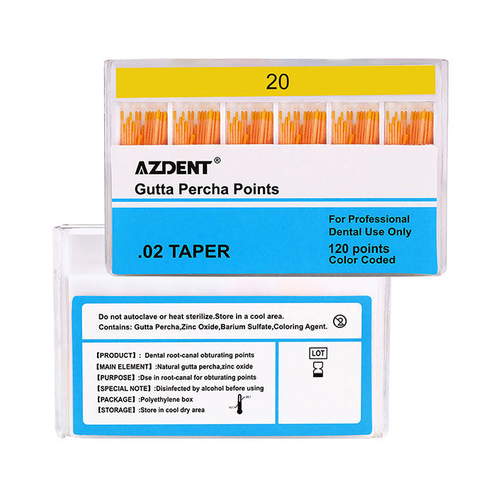 AZDENT Gutta Percha Points #20 Taper Size 0.02 Color Coded 120/Box - azdentall.com