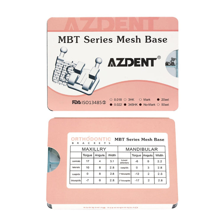AZDENT Dental Orthodontic Mesh Base Metal Brackets Braces Mini MBT .022 Hooks on 345 400pcs/Box - azdentall.com