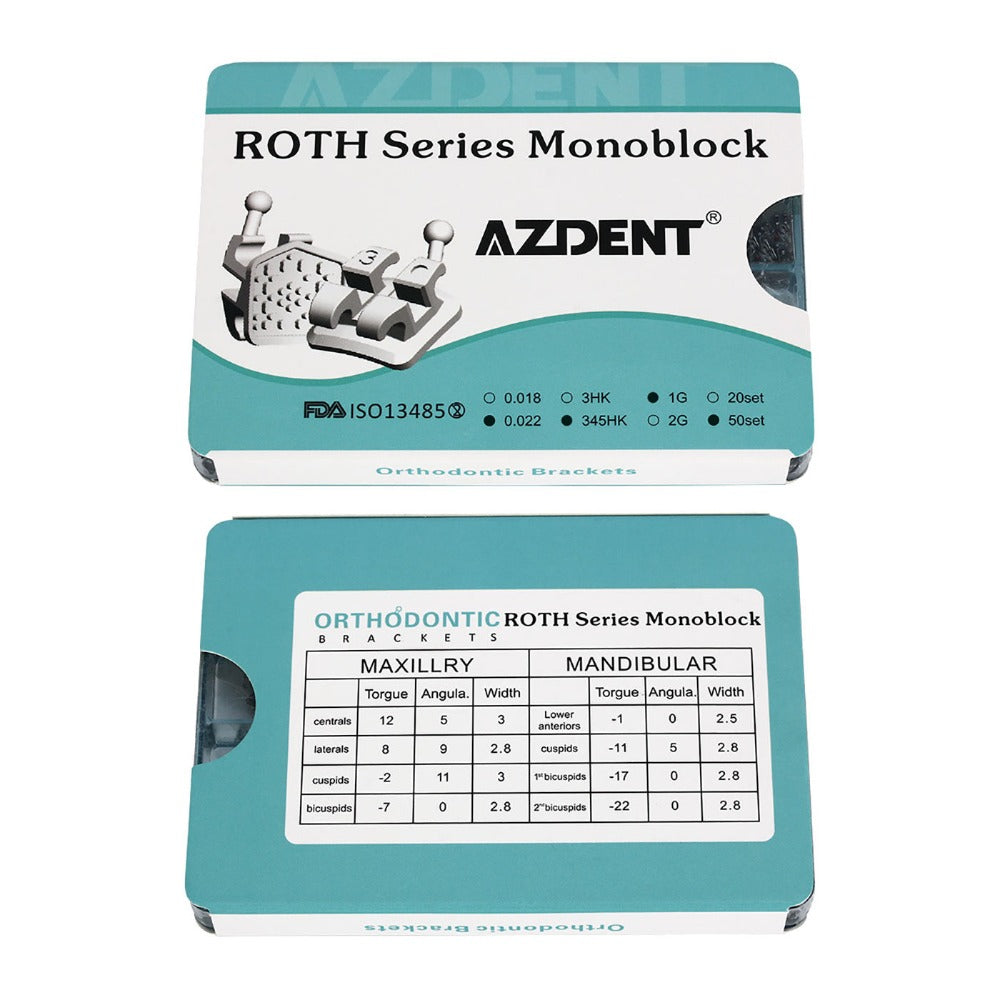 1000pcs AZDENT Dental Metal Brackets Monoblock Mini Roth .022 Hooks On 345 50 Sets/Box - azdentall.com