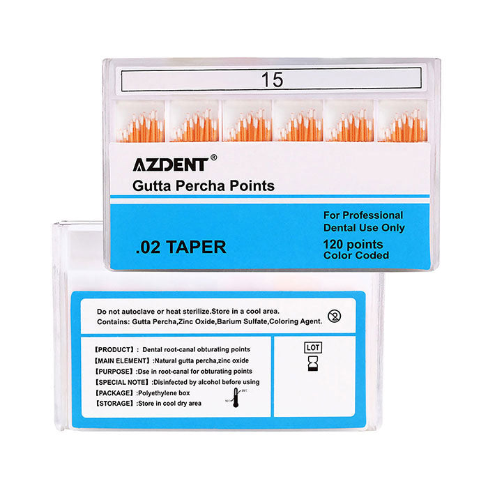 AZDENT Gutta Percha Points #15 Taper Size 0.02 Color Coded 120/Box - azdentall.com