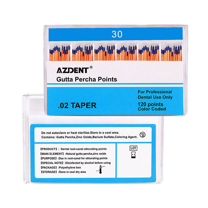 AZDENT Gutta Percha Points #30 Taper Size 0.02 Color Coded 120/Box - azdentall.com