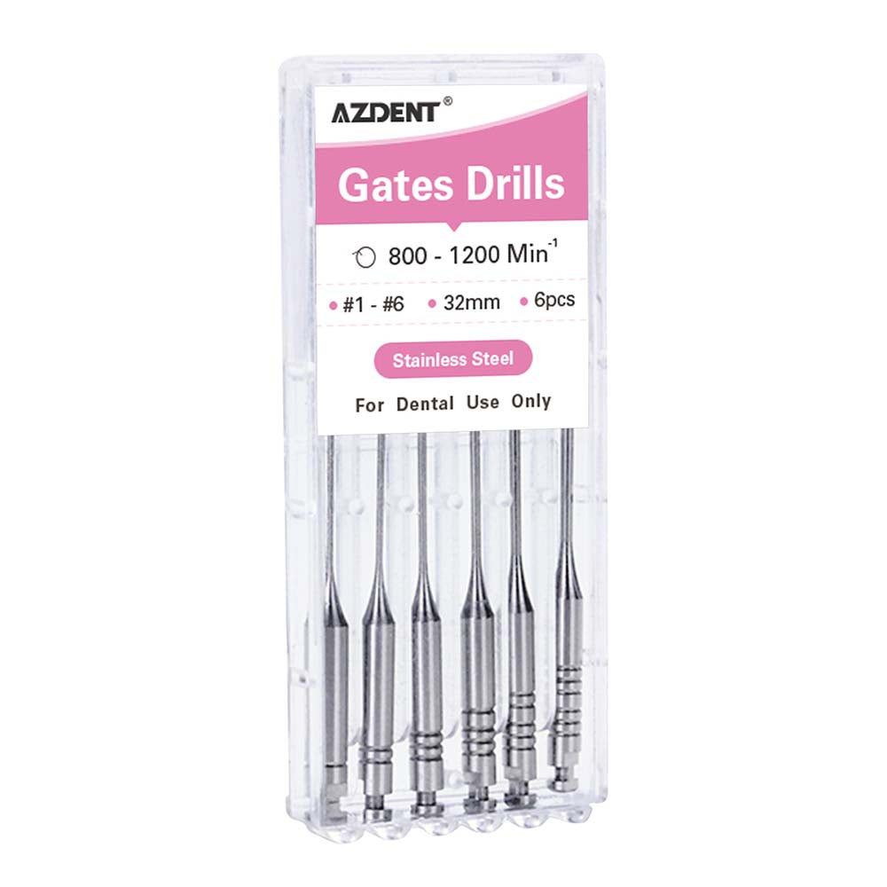 AZDENT Dental Engine Files Staniless Steel Gates Drill 32mm #1-6 6pcs/Box