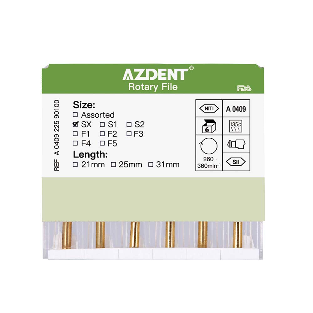 AZDENT Dental NITI Rotary Engine Files Heat Activated 19mm SX 6pcs/Pk