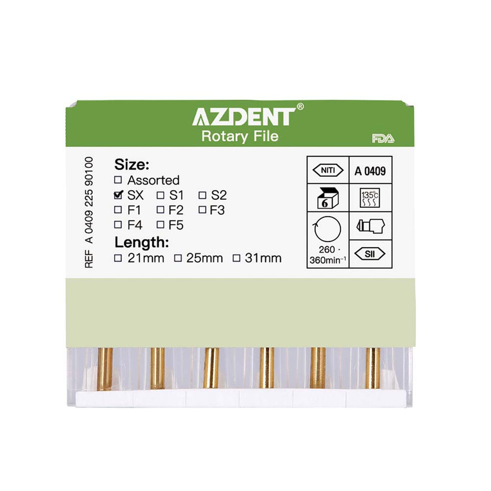 AZDENT Dental NITI Rotary Engine Files Heat Activated 19mm SX 6pcs/Pk