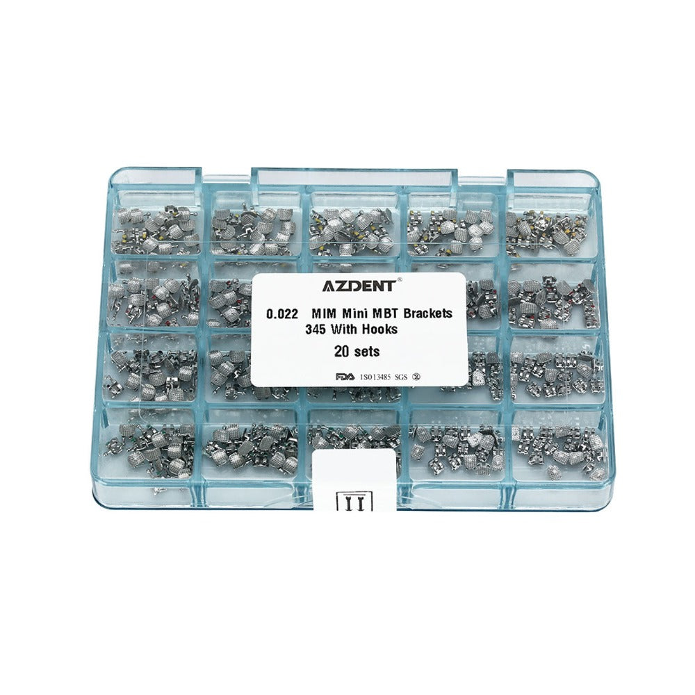 AZDENT Dental Orthodontic Mesh Base Metal Brackets Braces Mini MBT .022 Hooks on 345 400pcs/Box - azdentall.com