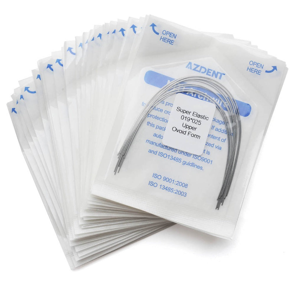 AZDENT Dental Orthodontic Archwires Niti Super Elastic Ovoid Rectangular 0.019 x 0.025 Upper 10pcs/Pack - azdentall.com