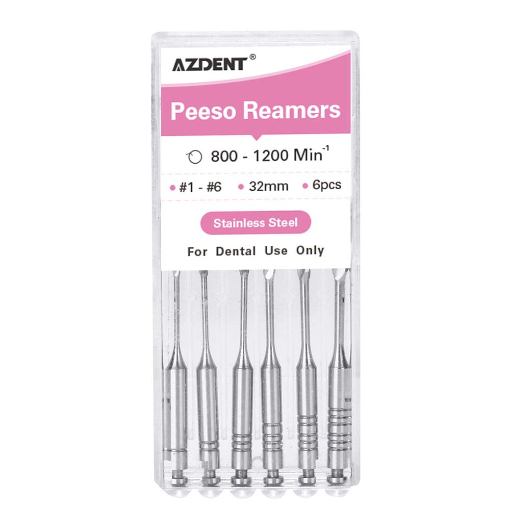 AZDENT Dental Engine Files Staniless Steel Peeso Reamers 32mm #1-6 6pcs/Box