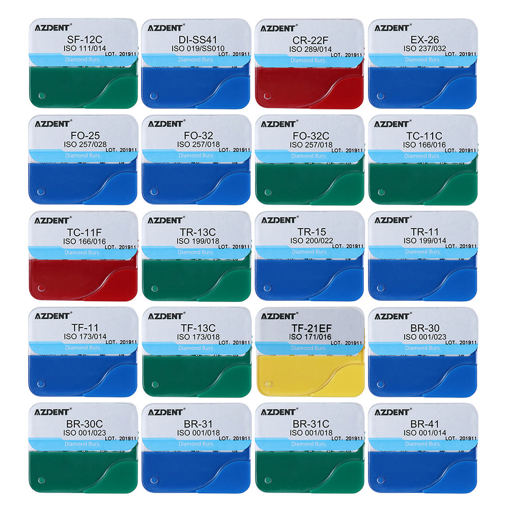 100pcs AZDENT Dental Diamond Burs FG 1.6MM 20 Fixed Types 20 Boxs/Kit - azdentall.com