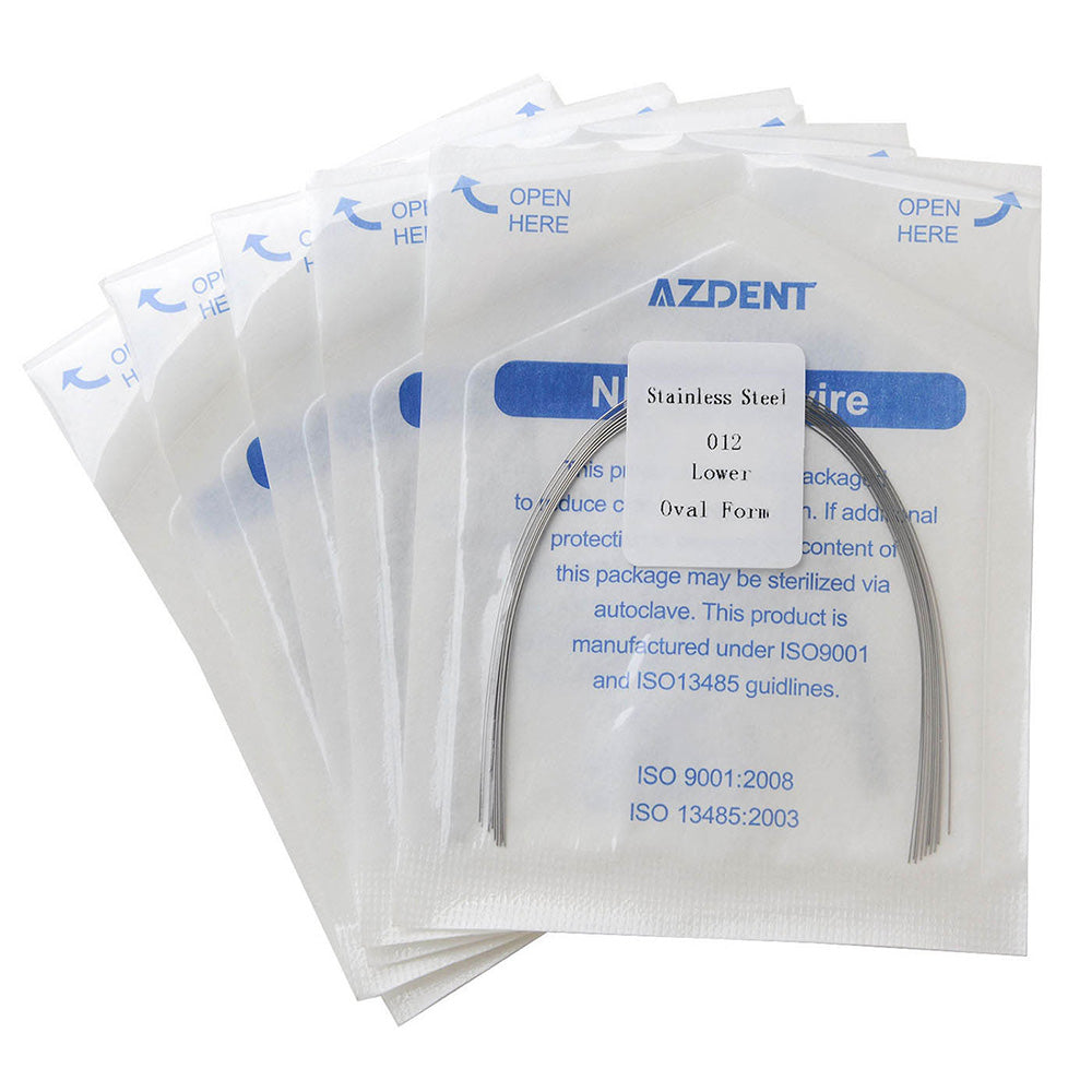 5 Packs AZDENT Archwire Stainless Steel Oval Form Round 0.012 Lower 10pcs/Pack - azdentall.com
