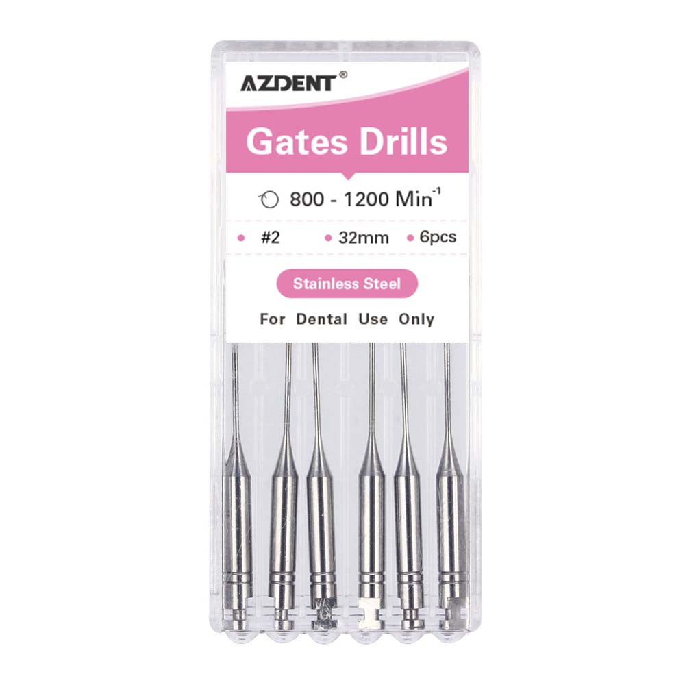 AZDENT Dental Engine Files Staniless Steel Gates Drill 32mm #2 6pcs/Box