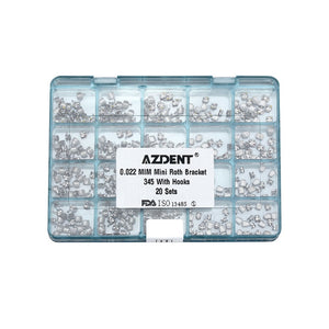 AZDENT Dental Orthodontic Mesh Base Metal Brackets Braces Mini Roth .022 Hooks on 345 400pcs/Box - azdentall.com