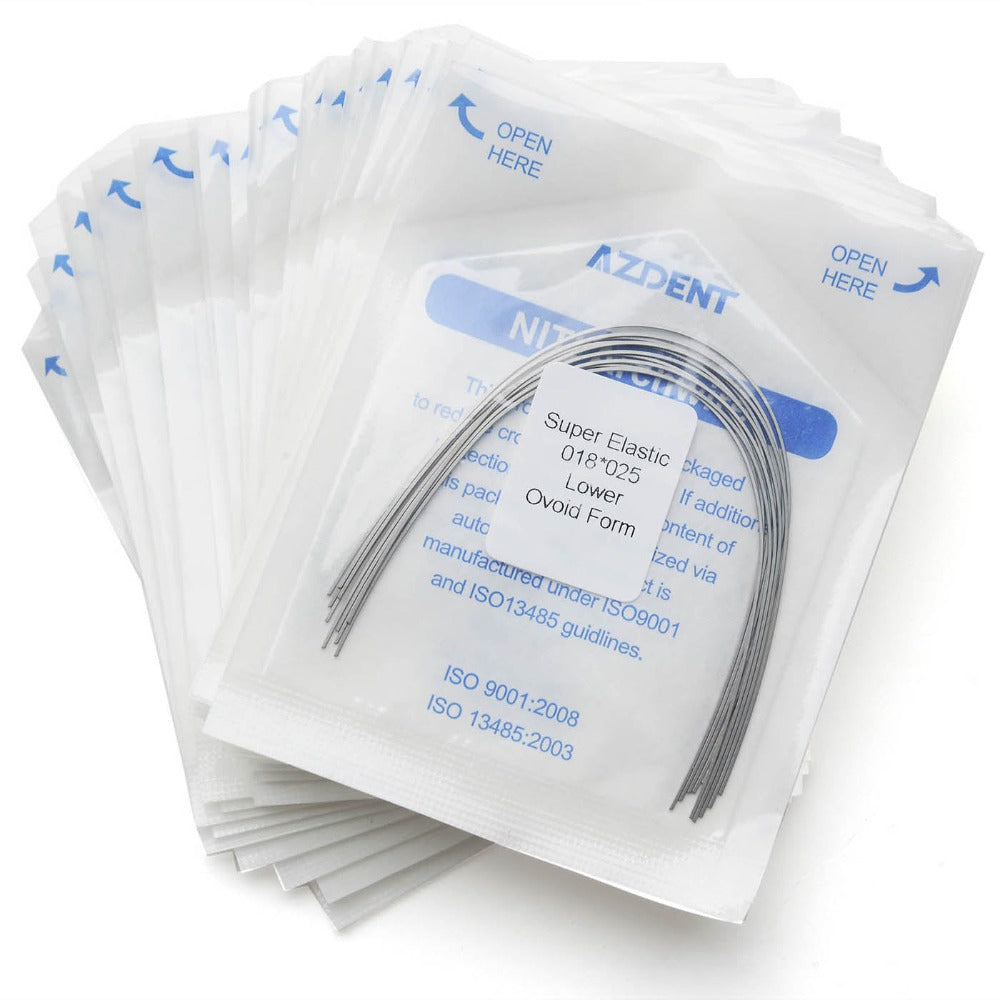 AZDENT Dental Orthodontic Archwires Niti Super Elastic Ovoid Rectangular 0.018 x 0.025 Lower 10pcs/Pack - azdentall.com