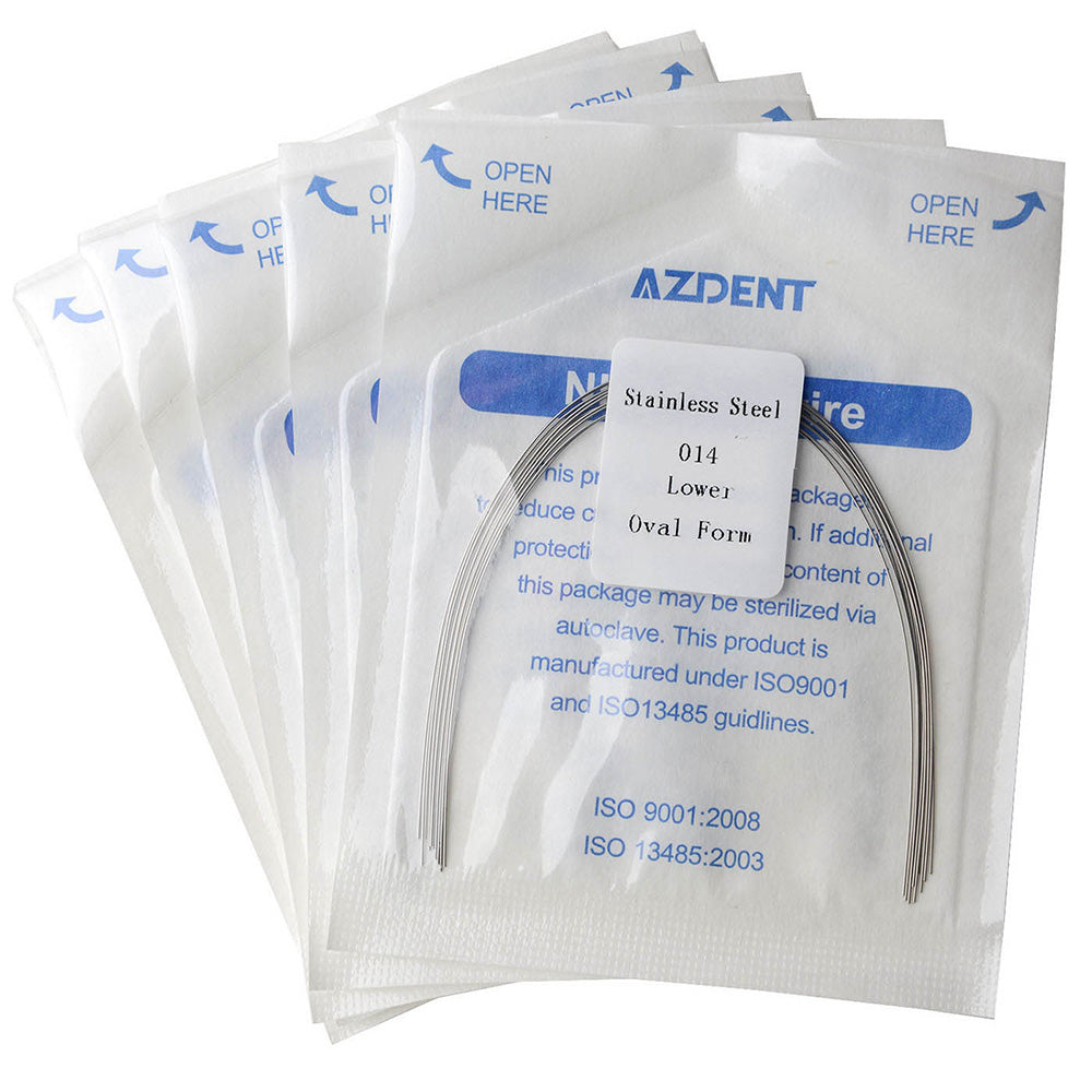 5 Packs AZDENT Archwire Stainless Steel Oval Form Round 0.014 Lower 10pcs/Pack - azdentall.com