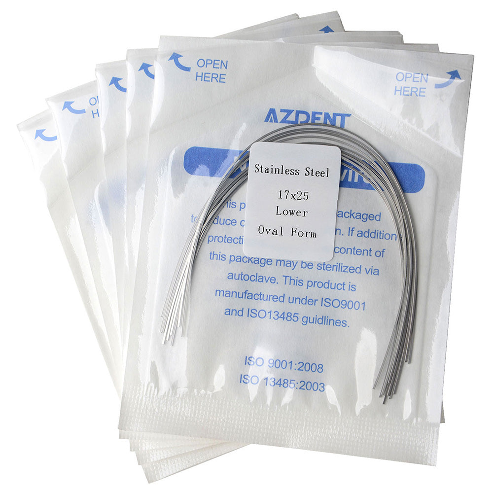 5 Packs AZDENT Archwire Stainless Steel Oval Form Rectangular 0.017 x 0.025 Lower 10pcs/Pack - azdentall.com