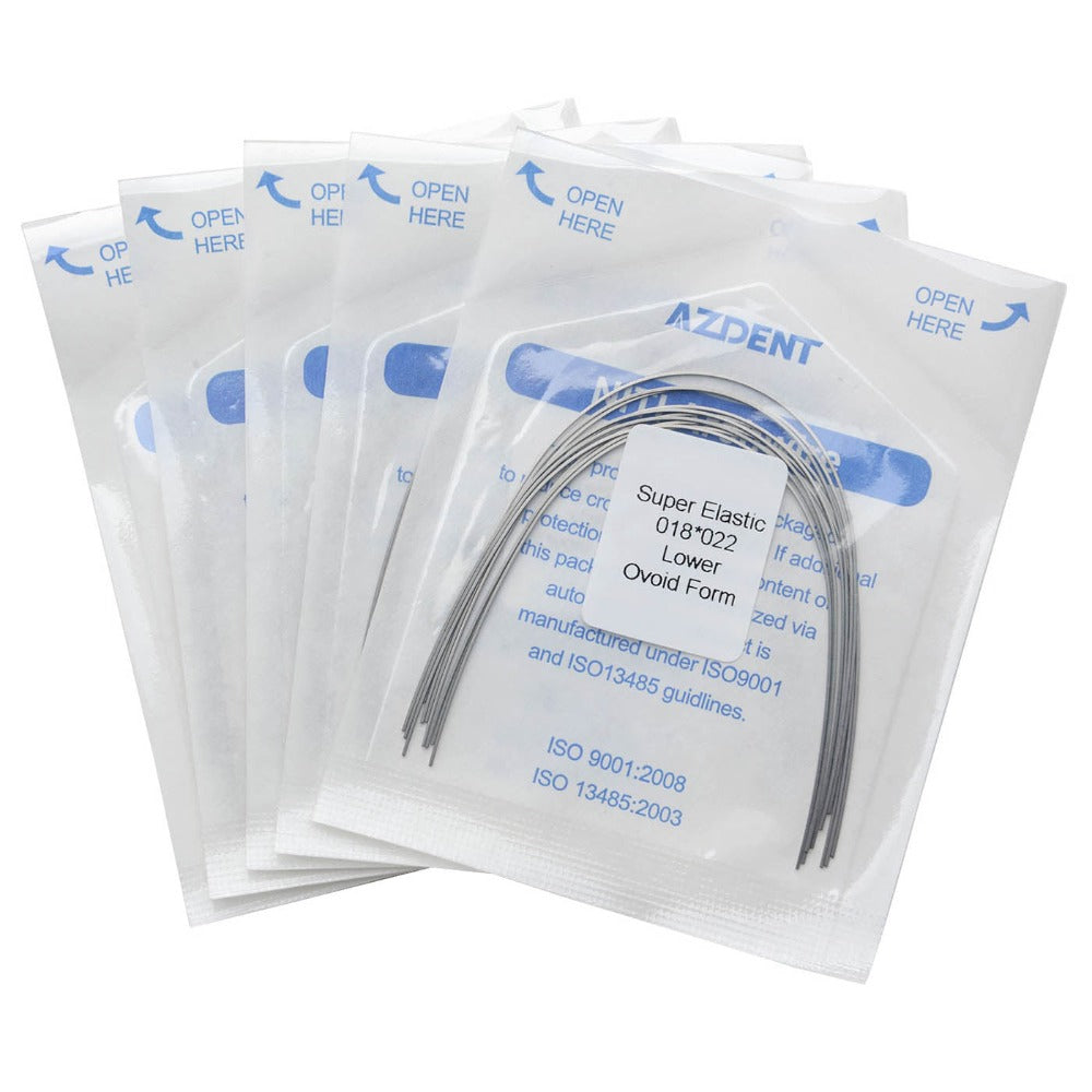 AZDENT Dental Orthodontic Archwires Niti Super Elastic Ovoid Rectangular 0.018 x 0.022 Lower 10pcs/Pack - azdentall.com