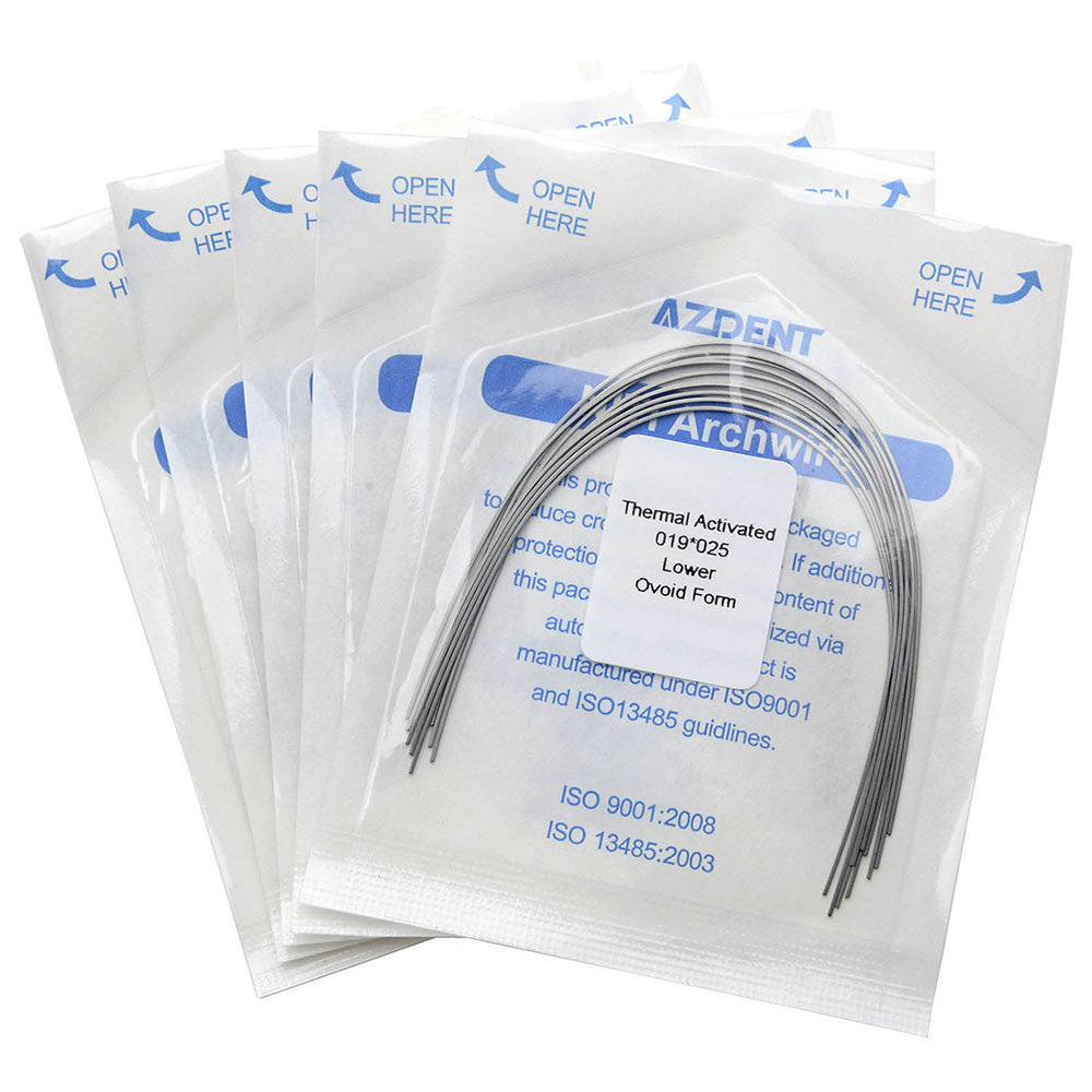 5 Bags AZDENT Thermal Active NiTi Archwire Ovoid Form Rectangular 0.019 x 0.025 Lower 10pcs/Pack - azdentall.com
