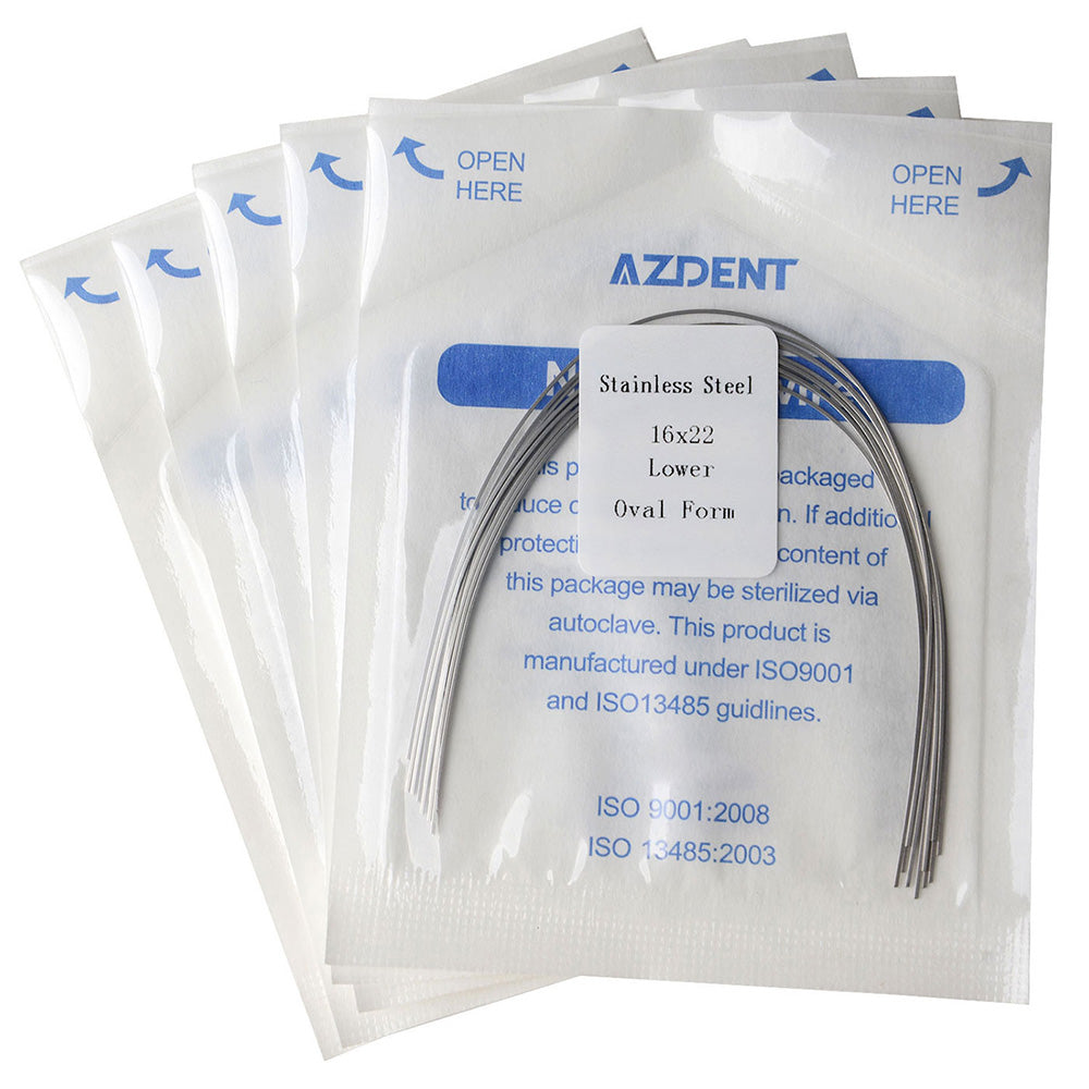 5 Packs AZDENT Archwire Stainless Steel Oval Form Rectangular 0.016 x 0.022 Lower 10pcs/Pack - azdentall.com