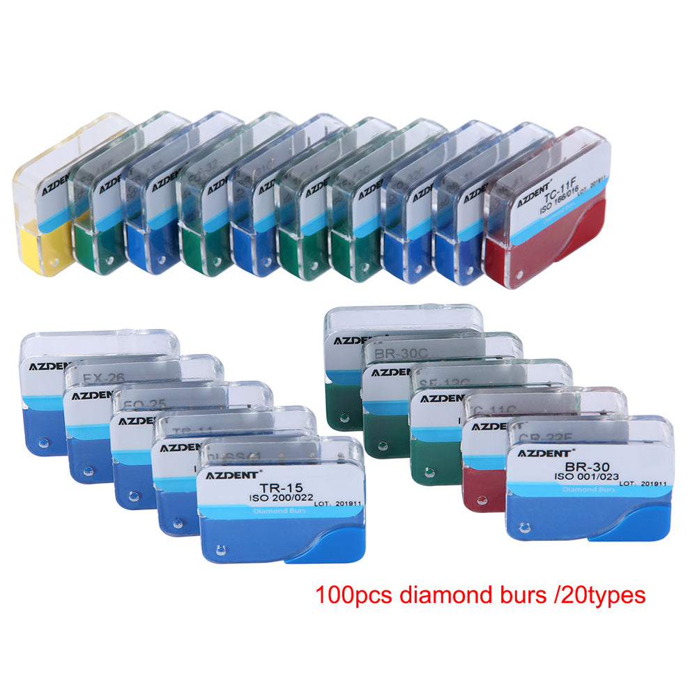 100pcs AZDENT Dental Diamond Burs FG 1.6MM 20 Fixed Types 20 Boxs/Kit - azdentall.com