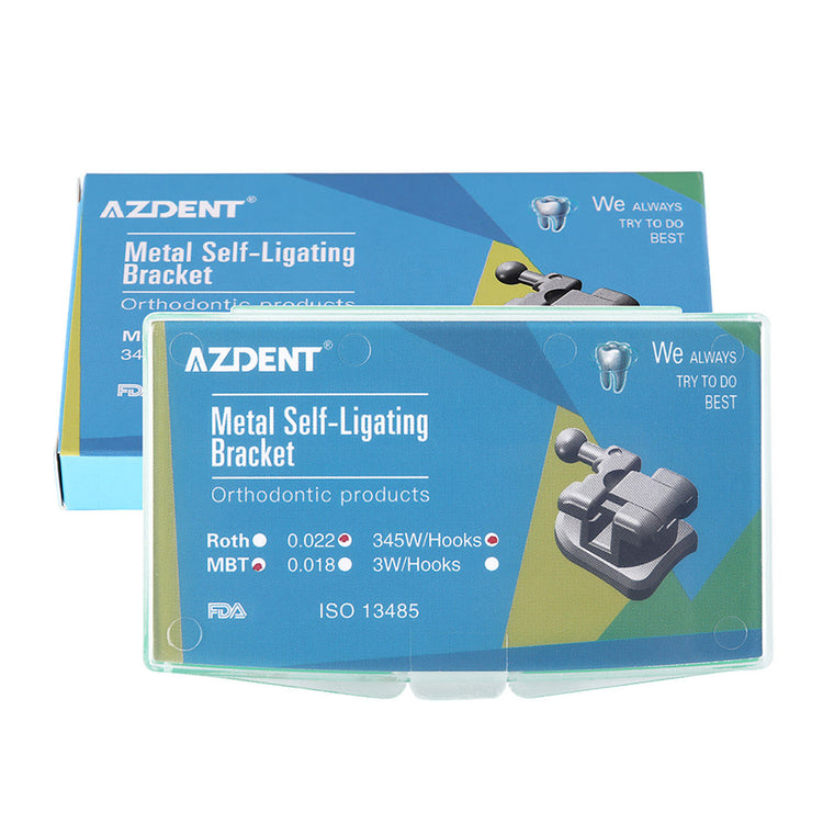 AZDENT Dental Metal Self Ligating Mini Bracket Roth/MBT .022 Hooks 345 With 4 Buccal Tube 20+4/Box - azdentall.com