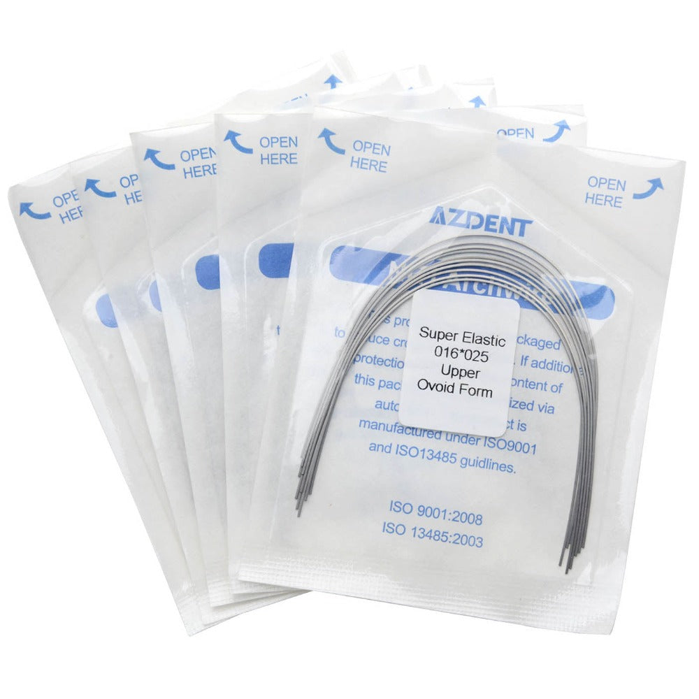 AZDENT Dental Orthodontic Archwire Niti Super Elastic Ovoid Form Rectangular 0.016 x 0.025 Upper 10pcs/Pack - azdentall.com