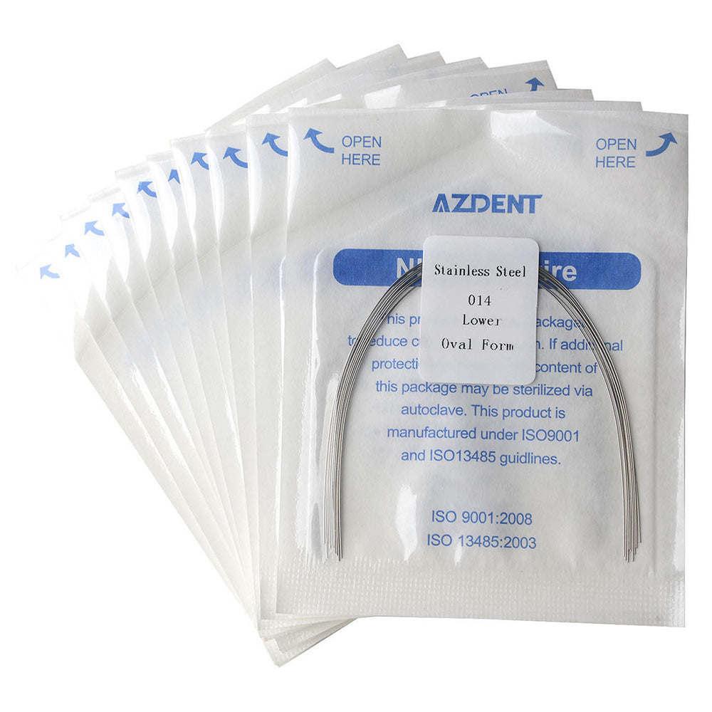 10 Packs AZDENT Archwire Stainless Steel Oval Form Round 0.014 Lower 10pcs/Pack - azdentall.com