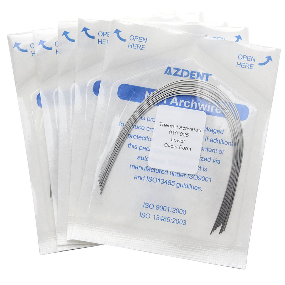 5 Bags  AZDENT Thermal Active NiTi Archwire Ovoid Form Rectangular 0.016 x 0.025 Lower 10pcs/Pack - azdentall.com