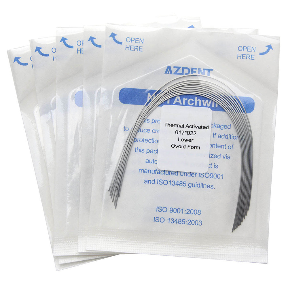 5 Bags AZDENT Thermal Active NiTi Archwire Ovoid Form Rectangular 0.017 x 0.022 Lower 10pcs/Pack - azdentall.com