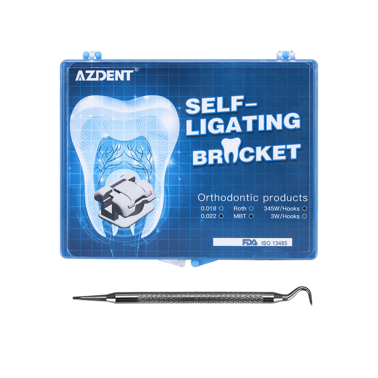 AZDENT Dental Orthodontic Metal Self-Ligating Brackets Braces MBT .022 Hooks on 345 with Buccal Tube 28pcs/Kit - azdentall.com