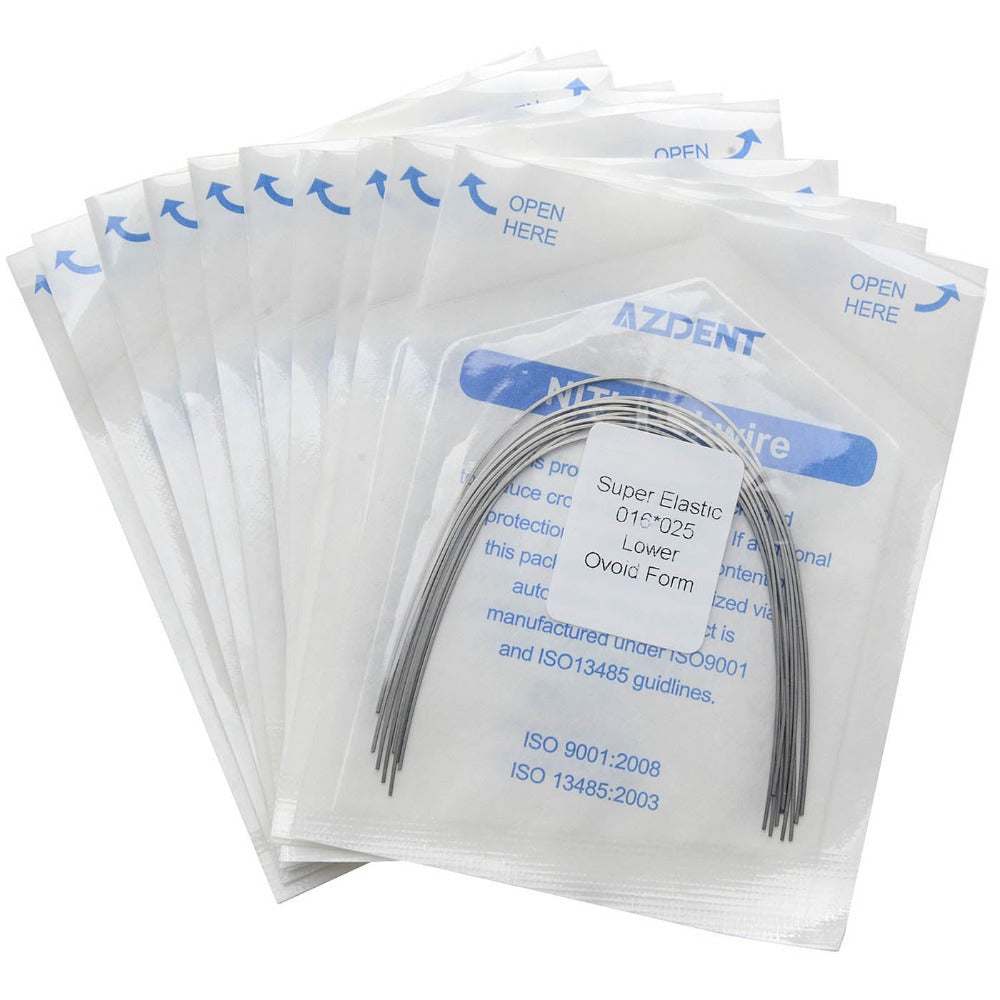 AZDENT Dental Orthodontic Archwires Niti Super Elastic Ovoid Rectangular Full Size 10pcs/Pack - azdentall.com