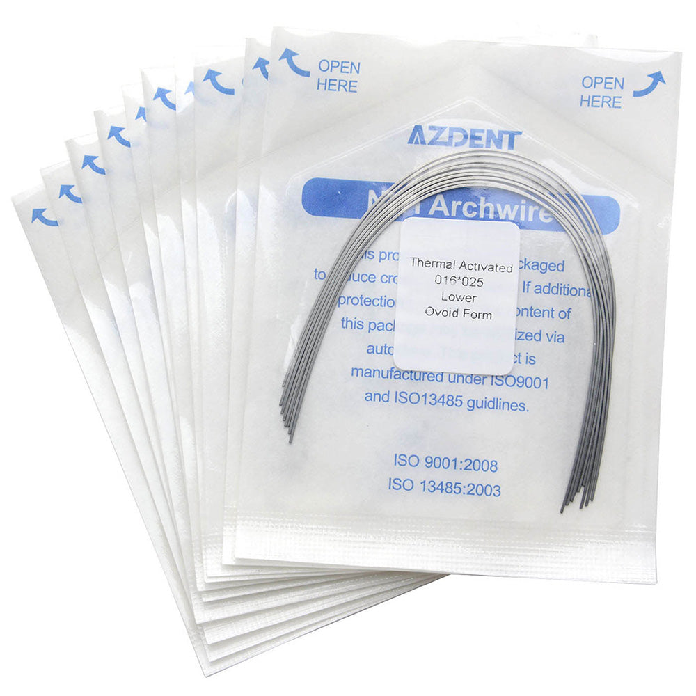 AZDENT Thermal Active NiTi Archwire Ovoid Form Rectangular 0.016 x 0.025 Lower 10pcs/Pack - azdentall.com