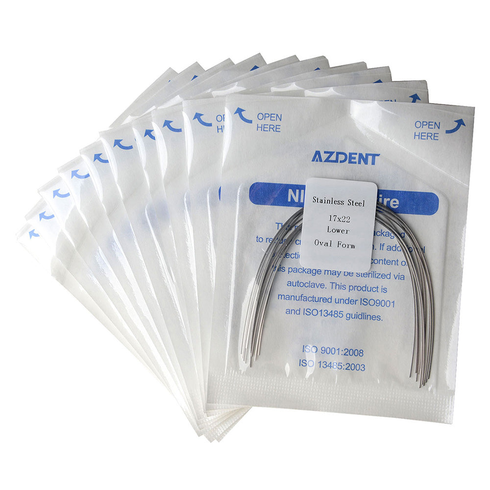 10 Packs AZDENT Archwire Stainless Steel Oval Form Rectangular 0.017 x 0.022 Lower 10pcs/Pack - azdentall.com