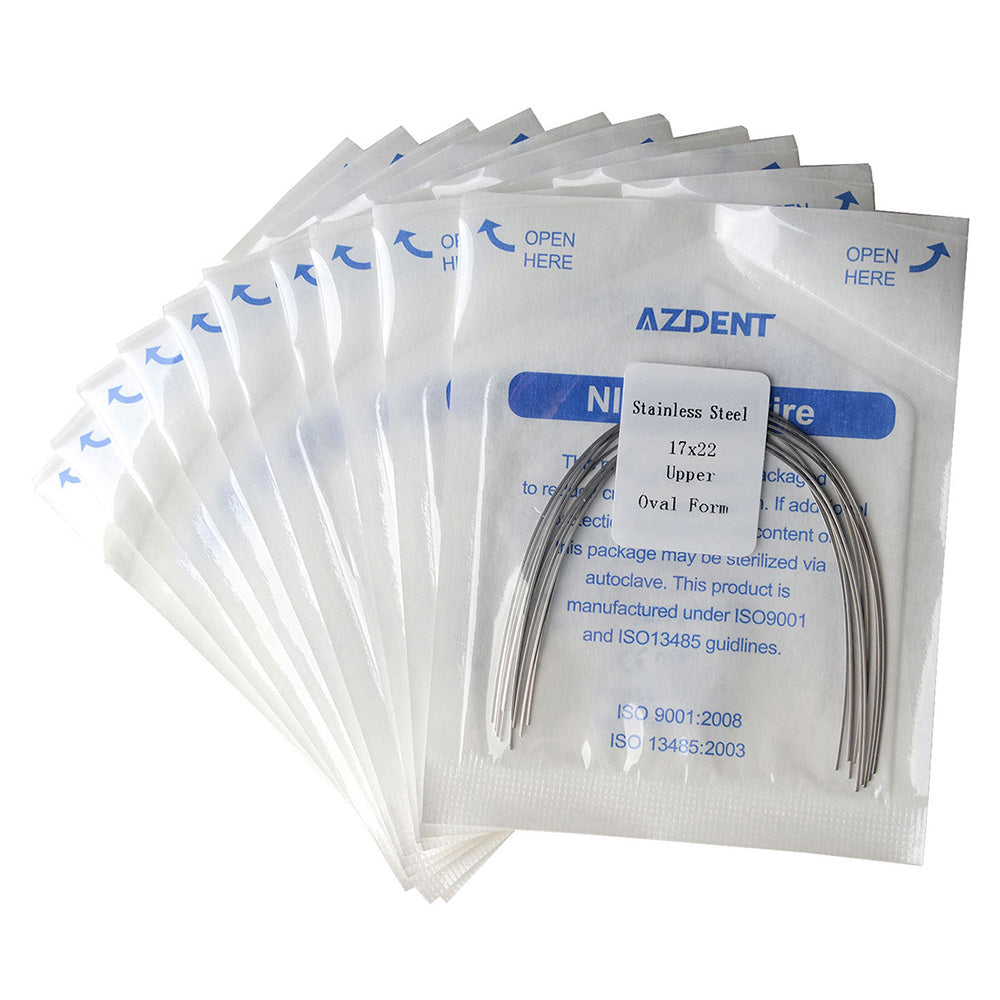 10 Packs AZDENT Archwire Stainless Steel Oval Form Rectangular 0.017 x 0.022 Upper 10pcs/Pack - azdentall.com