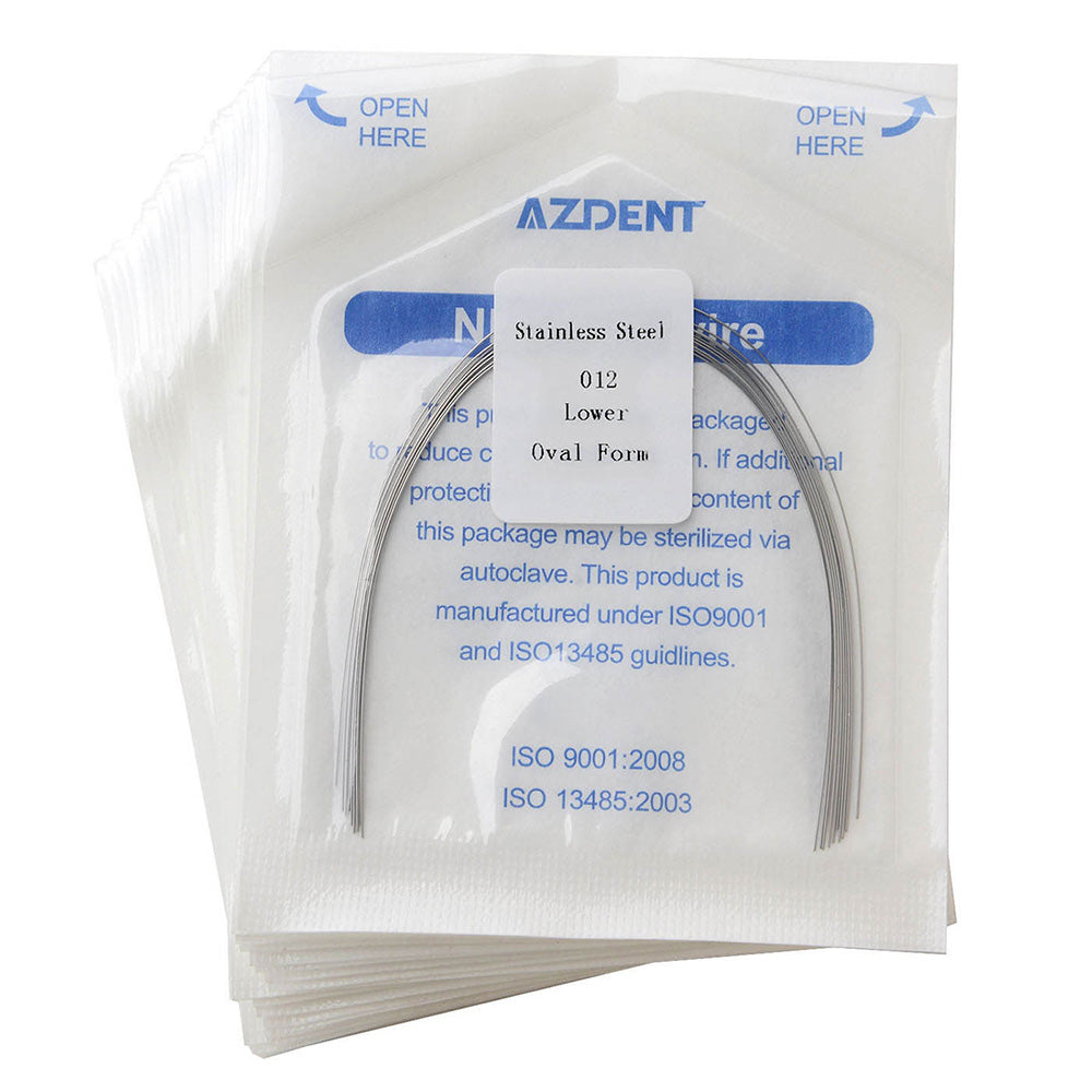 20 Packs AZDENT Archwire Stainless Steel Oval Form Round 0.012 Lower 10pcs/Pack - azdentall.com
