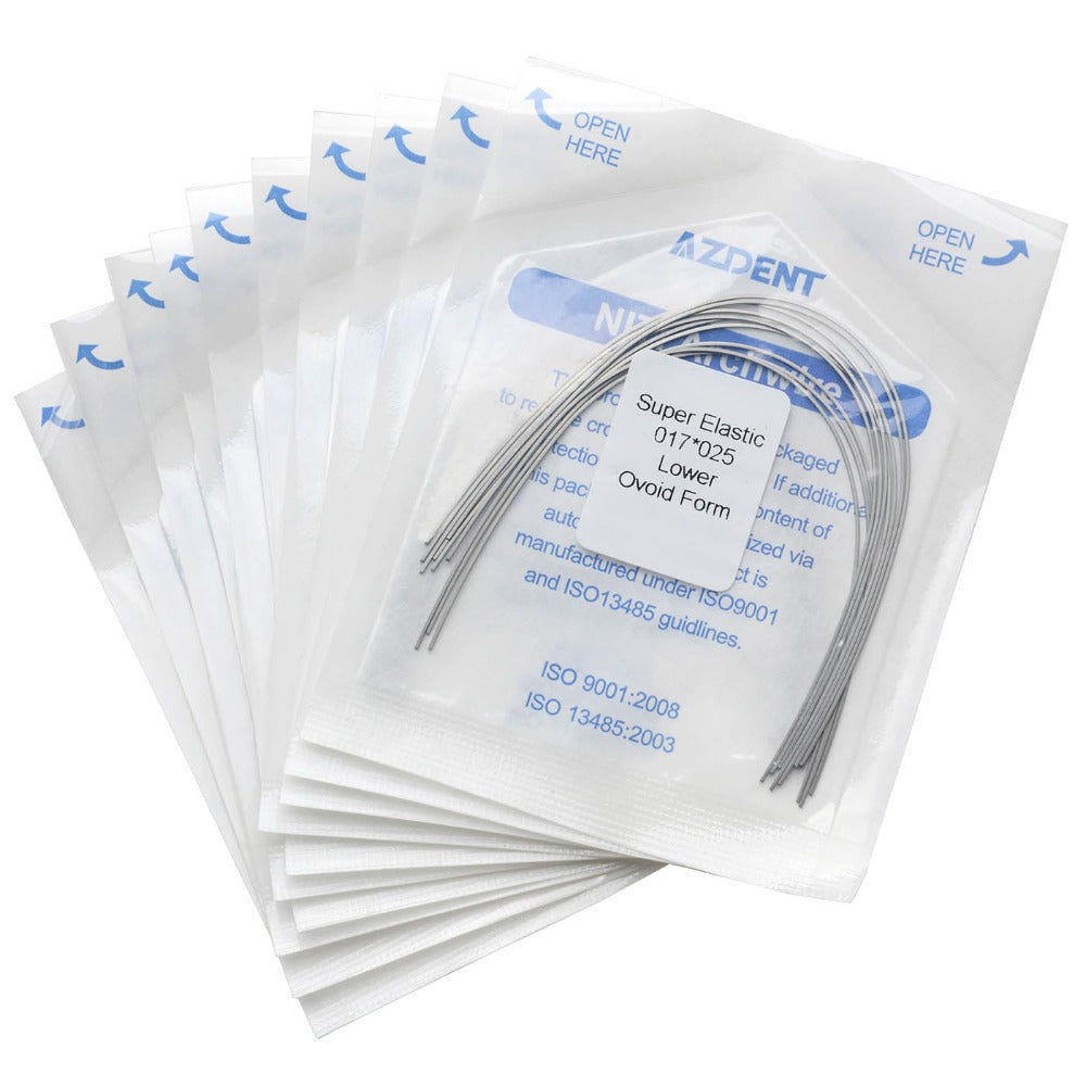 AZDENT Dental Orthodontic Archwire Niti Super Elastic Ovoid Form Rectangular 0.017 x 0.025 Lower 10pcs/Pack - azdentall.com