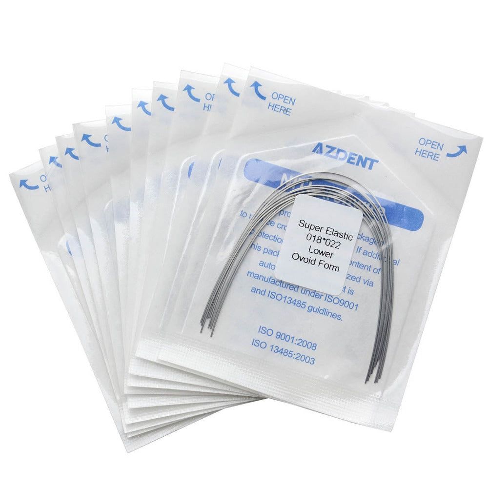 AZDENT Dental Orthodontic Archwires Niti Super Elastic Ovoid Rectangular 0.018 x 0.022 Lower 10pcs/Pack - azdentall.com