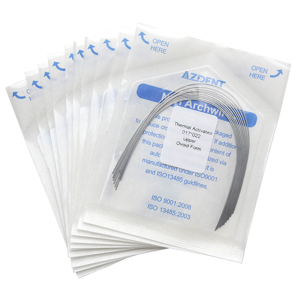 AZDENT Thermal Active NiTi Archwire Ovoid Form Rectangular 0.017 x 0.022 Upper 10pcs/Pack - azdentall.com