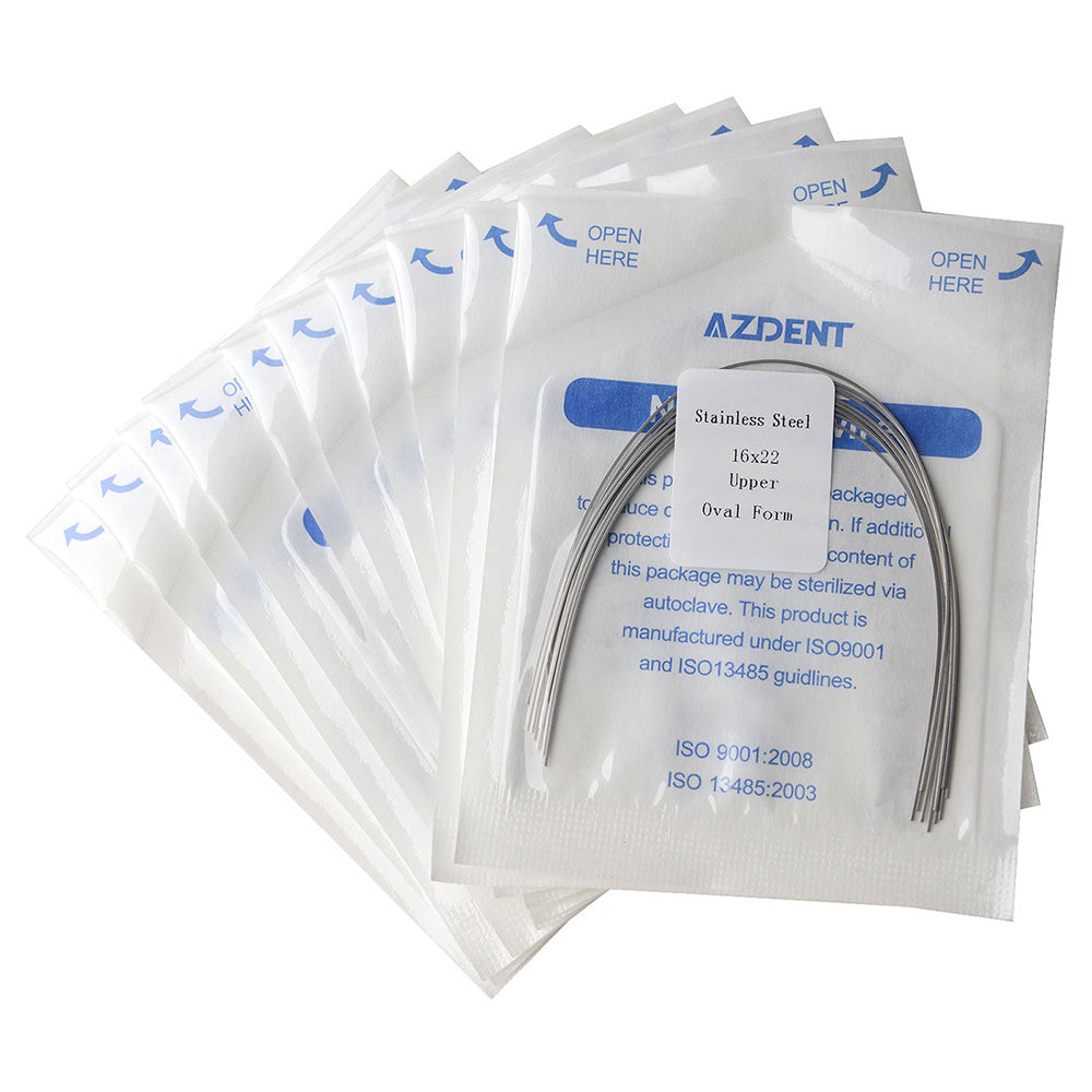 10 Packs AZDENT Archwire Stainless Steel Oval Form Rectangular 0.016 x 0.022 Upper 10pcs/Pack - azdentall.com