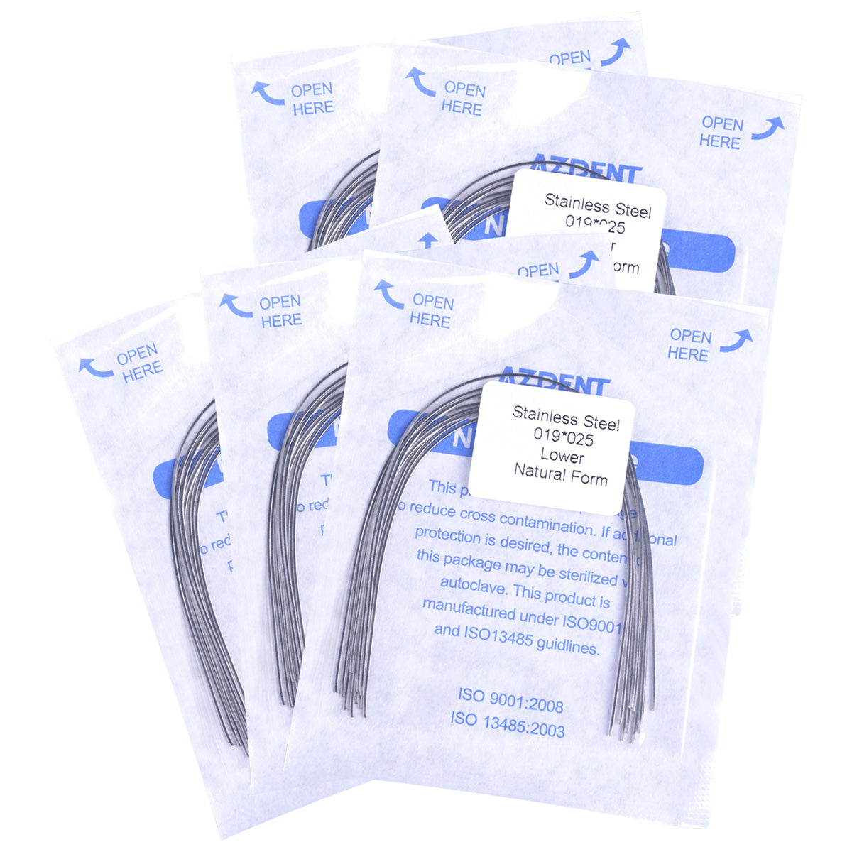  AZDENT Dental Orthodontic Archwire Stainless Steel Natural Rectangular   0.019 x 0.025 Lower 10pcs/Pack-azdentall.com