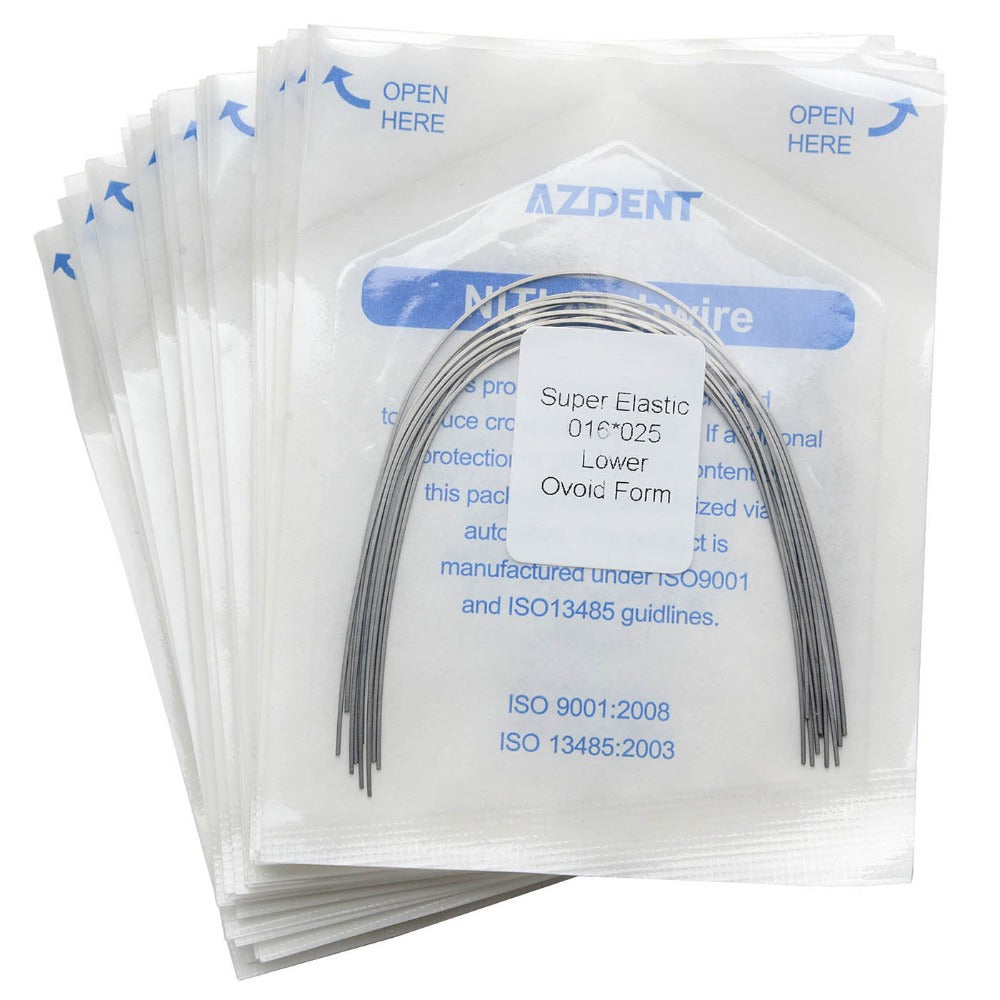 AZDENT Dental Orthodontic Archwire Niti Super Elastic Ovoid Form Rectangular 0.016 x 0.025 Lower 10pcs/Pack - azdentall.com